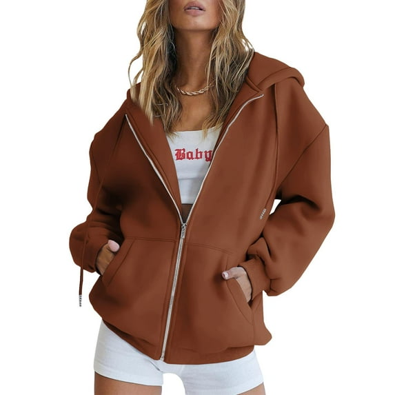 Lady cute hoodie teen girl fall jacket oversized sweatshirt casual drawstring clothes zipper Y2k hoodie with pockets