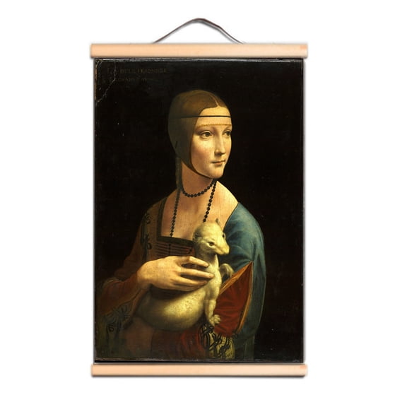 Lady with an ermine Famous Vintage Oil Painting - Leonardo da Vinci Antique Hanging Canvas Print Art Scroll Painting Wall Banner For Living Room Office Christ Church Gallery,Multicolor,60X40 CM