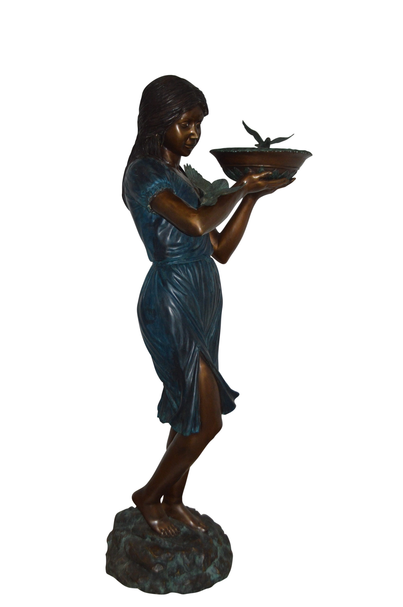 Nifao Lady Holding Tray Outdoor Fountain Statue, Bronze Garden Water Feature Sculpture for Patio & Yard – Outdoor Garden Decor Sculpture, 17"L x 23"W x 62"H