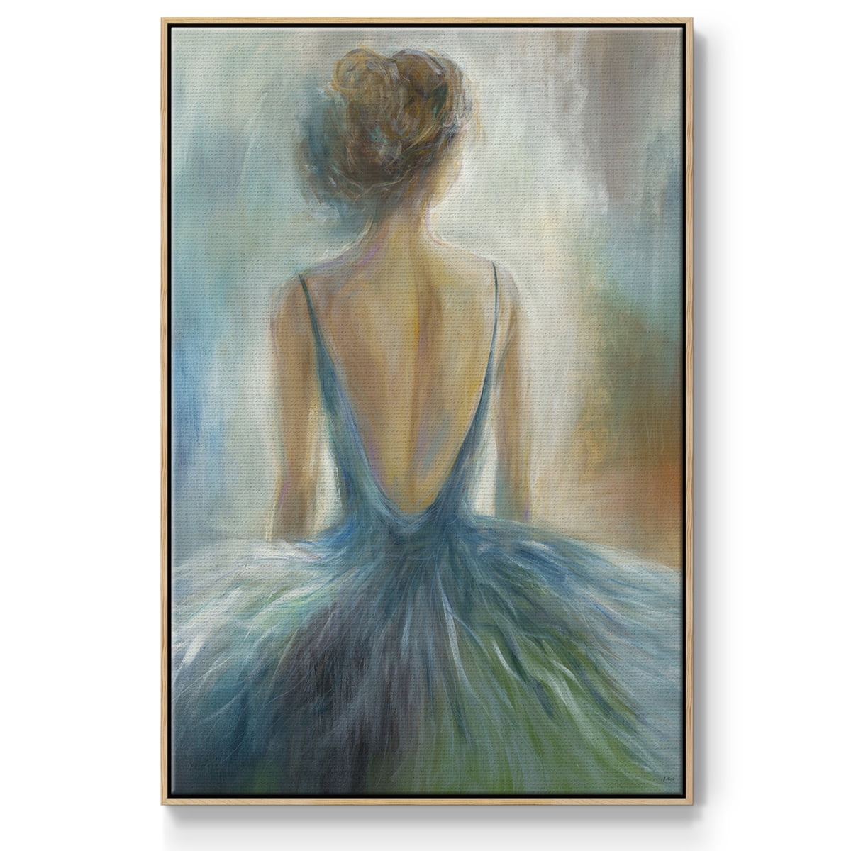 Lady in Blue Framed Premium Gallery Wrapped Canvas - Ready to Hang - 17 x 25 - Natural Wood Floating Frame