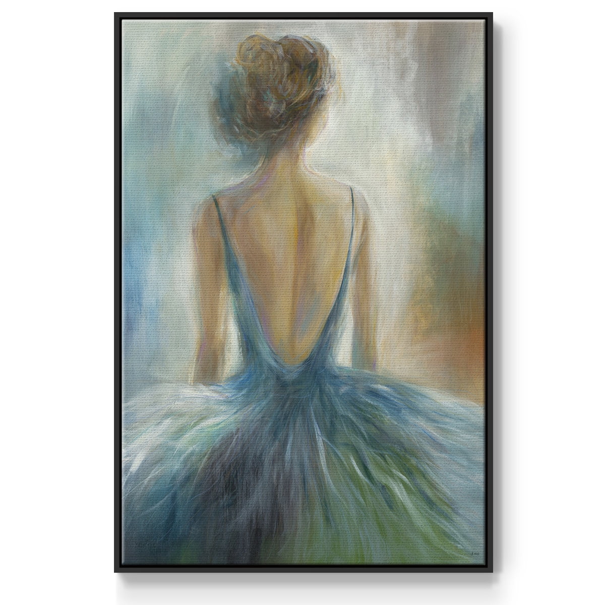 Lady in Blue Framed Premium Gallery Wrapped Canvas - Ready to Hang - 25 x 37 - Black Floating Frame
