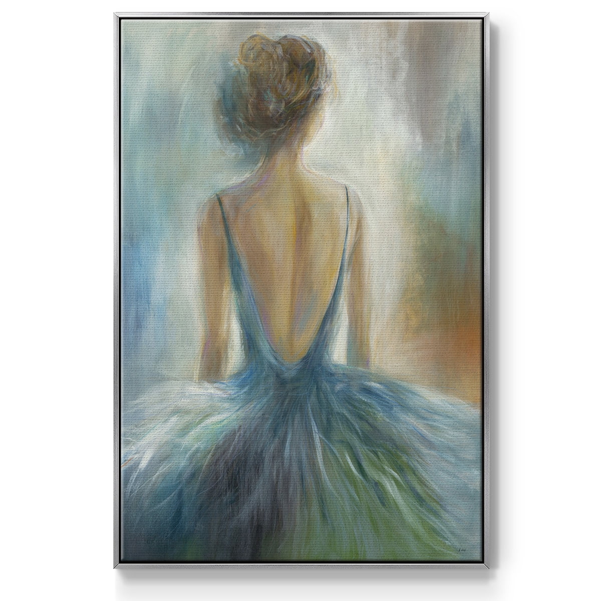 Lady in Blue Framed Premium Gallery Wrapped Canvas - Ready to Hang - 25 x 37 - Silver Floating Frame