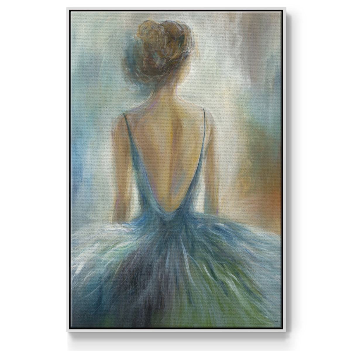 Lady in Blue Framed Premium Gallery Wrapped Canvas - Ready to Hang - 25 x 37 - White Floating Frame