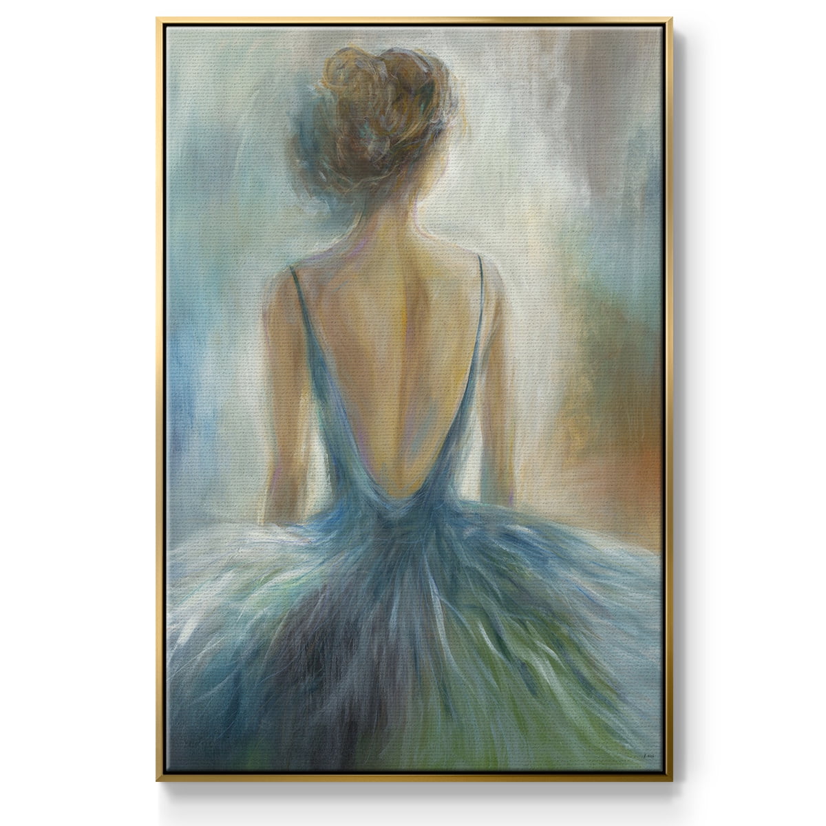 Lady in Blue Framed Premium Gallery Wrapped Canvas - Ready to Hang - 27 x 41 - Gold Floating Frame