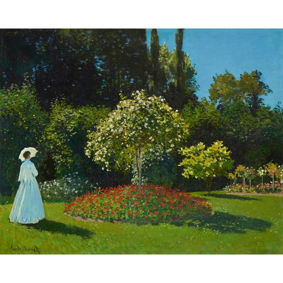 Lady in The Garden by Claude Monet - 12" x 18" Art Print Wall Decor