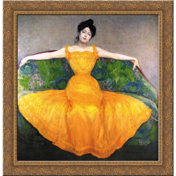 Lady in Yellow Dress 20x20 Gold Ornate Wood Framed Canvas Art by Max Kurzweil