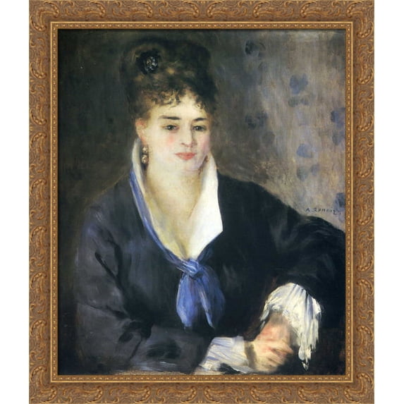 Lady in a Black Dress 28x34 Large Gold Ornate Wood Framed Canvas Art by Pierre Auguste Renoir