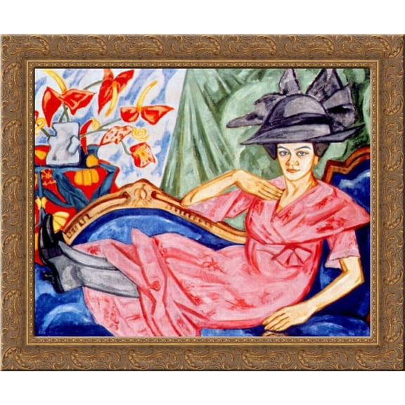 Lady in pink (Artist's sister Anna Rozanova) 24x20 Gold Ornate Wood Framed Canvas Art by Olga Rozanova