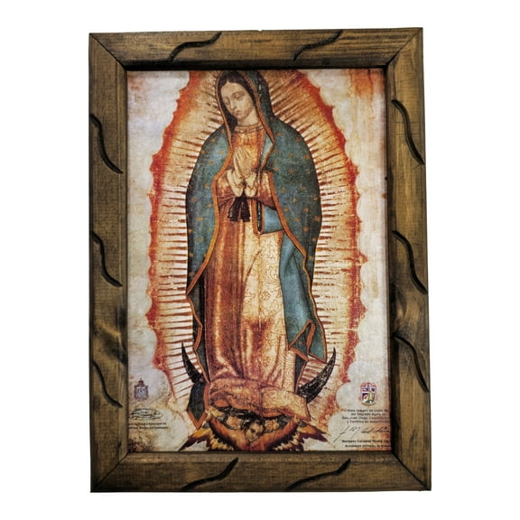 Lady of Guadalupe Rustic Frame Virgen De Guadalupe Cuadro Rustico 13x18 inches Unique Mexican Art. Spiritual Healing