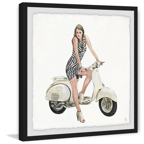 Lady on Scooter Framed Painting Print