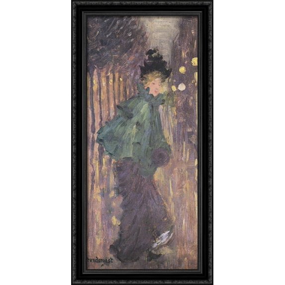 Lady on the Boulevard 22x40 Large Black Ornate Wood Framed Canvas Art by Maurice Prendergast
