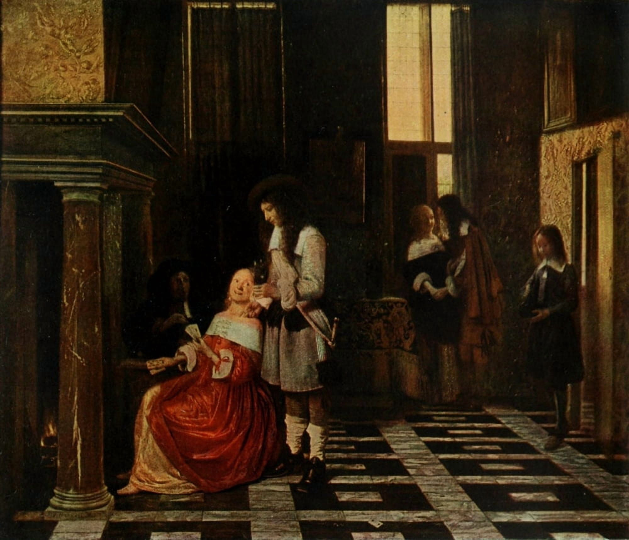 Lady playing cards before the fire History of Painting 1911 Canvas Art - Peter de Hooch (18 x 24)