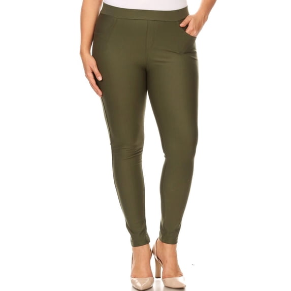 Lady's 4 Pocket Ponte Pants - Plus Size, Olive, 2XL