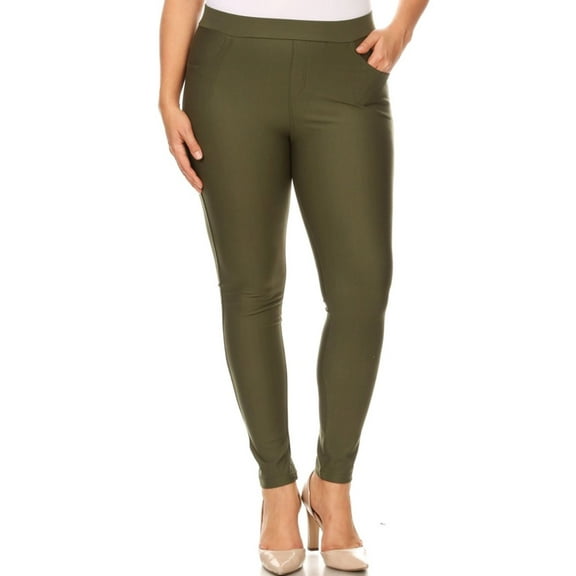 Lady's 4 Pocket Ponte Pants - Plus Size, Olive, 3XL