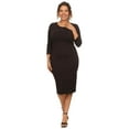 thumbnail image 1 of Lady's Crew Neck 3/4 Sleeve Midi Bodycon Dress, Black, XL, 1 of 2