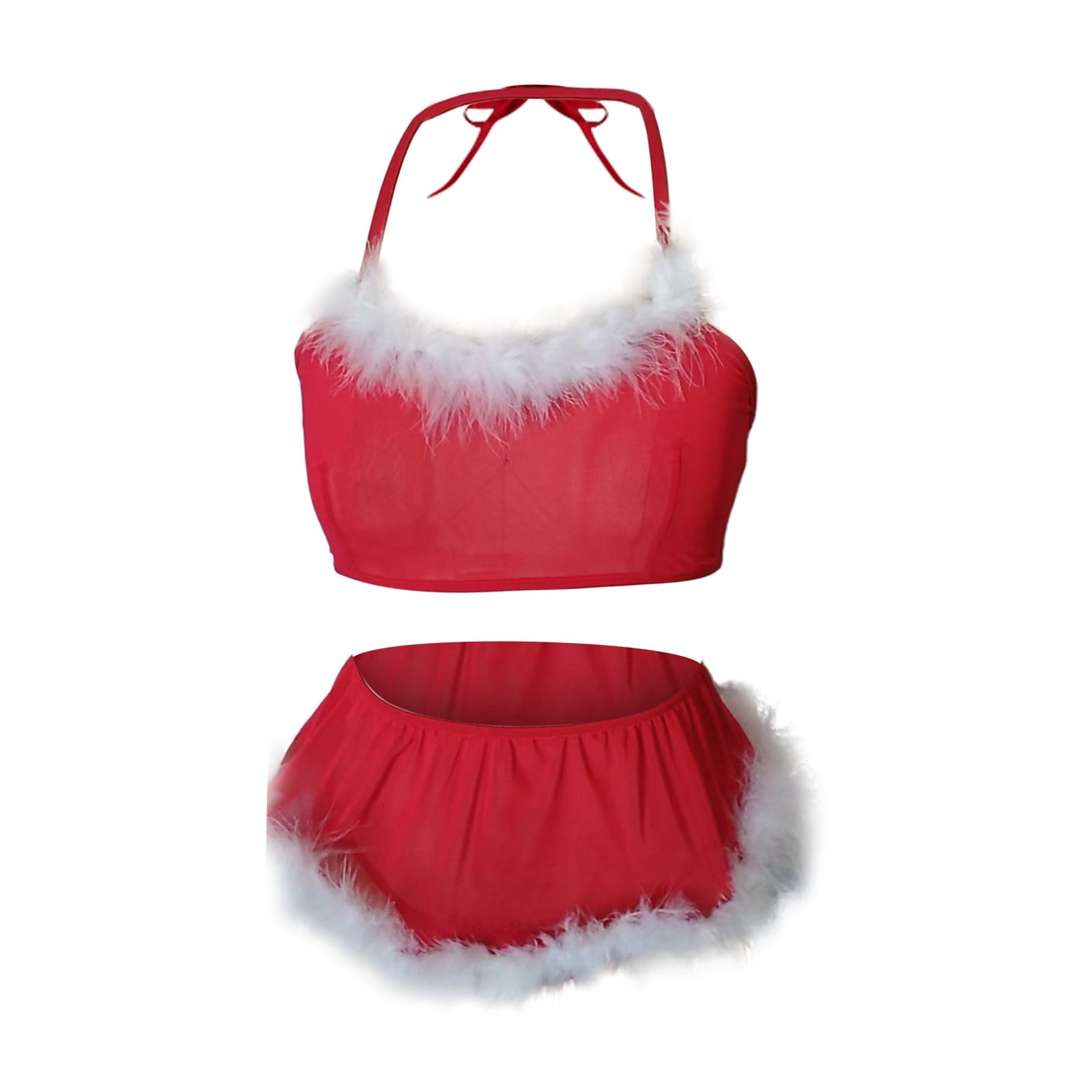 Lady's Elegant Red Christmas Lace Trimmed Sleepwear Set: Fashionable 