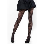 Ladys Fashion Designed Fish Net Tights, Black Floral , One Size