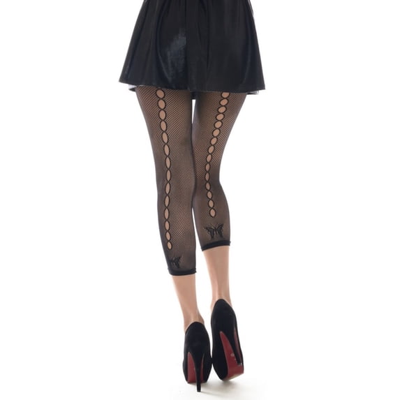 Lady's Fashion Designed Fishnet Footless Tights, Black-754