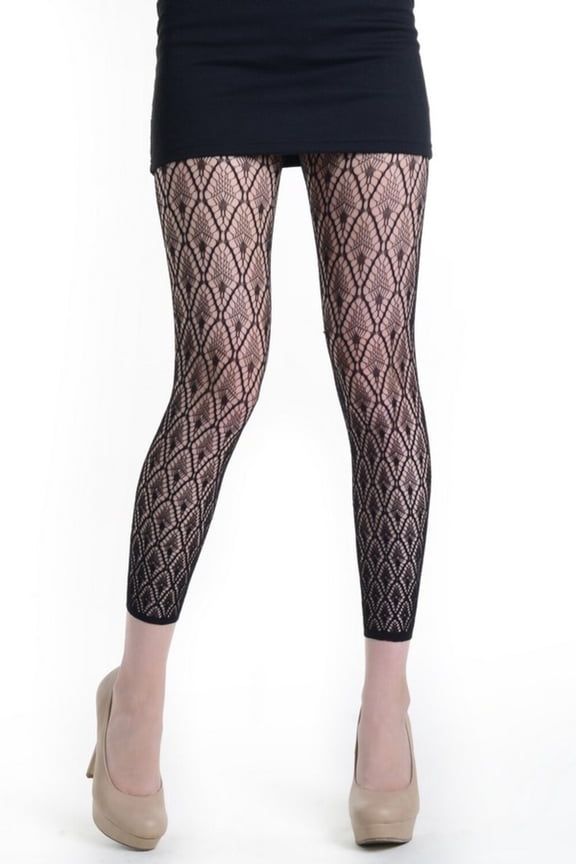 Lady's Fashion Designed Fishnet Footless Tights, Black-802