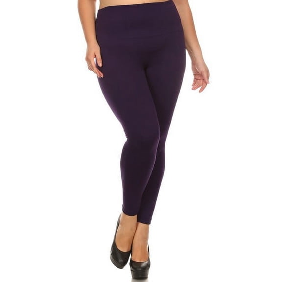 Lady's Full Length Seamless FLEECE Leggings, Plus Size/One Size (Usually fits sizes 12-16), Purple