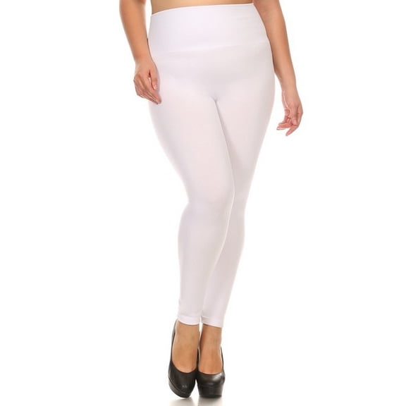 Lady's Full Length Seamless FLEECE Leggings, Plus Size/One Size (Usually fits sizes 12-16), White