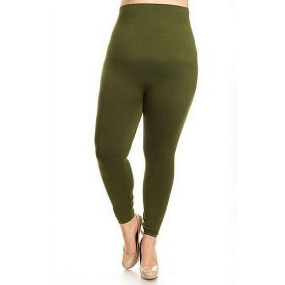 Lady's High Waist Compression Leggings w/French Terry Lining, Army Green
