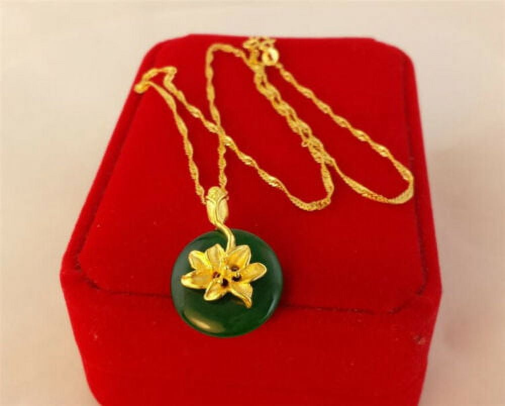 Lady's Jade Pendant 22K 24K Thai Baht Yellow Gold Gp Filled Necklace Jewelry
