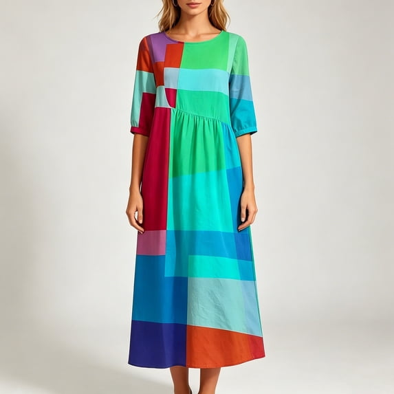 Lady's Relaxed Print Round Neck Dress