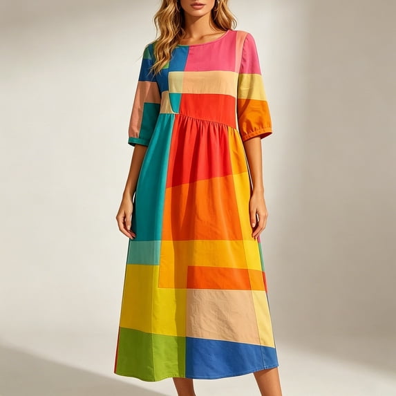 Lady's Relaxed Print Round Neck Dress