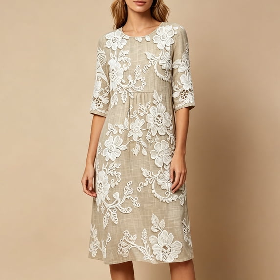 Lady's Relaxed Print Round Neck Dress