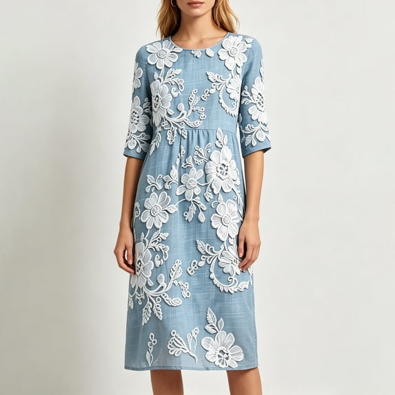 Lady's Relaxed Print Round Neck Dress