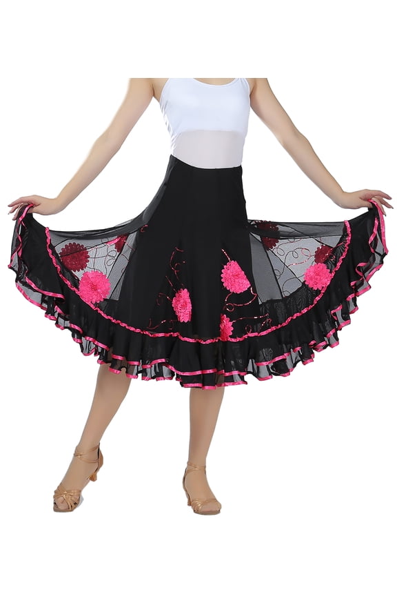 Lady's Ruffle Ballroom Dance Dancing Class Practice Competition Skirt