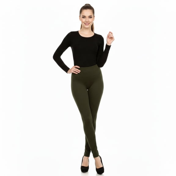 Couver Women’s Seamless Fleece Lined Workout Leggings, One Size, Army Green