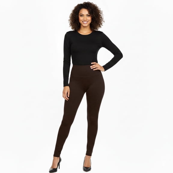 Couver Women’s Seamless Fleece Lined Workout Leggings, S-M, Coffee