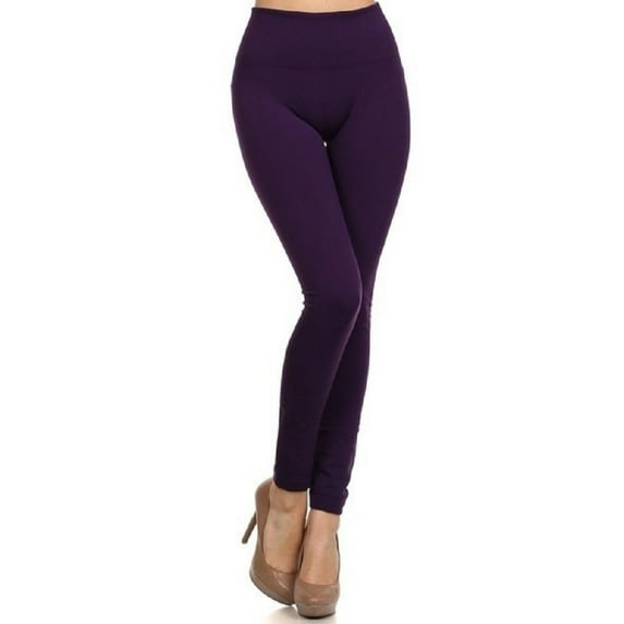 Lady's Seamless Fleece Leggings Workout Running Full Length Pants, Purple, Plus