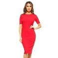 thumbnail image 1 of Lady's Short Sleeve Crew Neck Midi Bodycon Dress, Crimson, S, 1 of 5