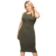 thumbnail image 1 of Lady's Sleeveless Bodycon Dress, Dark Olive, Crew Neckline, 2XL, 1 of 5
