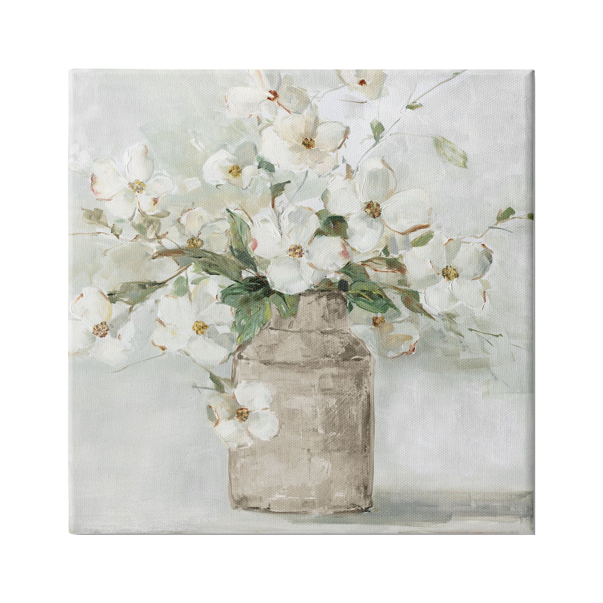 Lady's Smock Floral Bouquet Rustic Milk Tin Blooming 30 in x 30 in Painting Canvas Art Print, Design by Sally Swatland