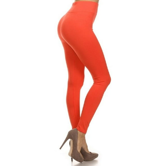 Lady's Solid Strechy Seamless Leggings Comfort Full Length Capri Casual Yoga Pants, Coral