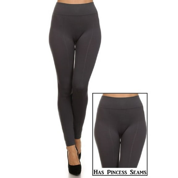 Lady's Solid Strechy Seamless Leggings Comfort Full Length Capri Casual Yoga Pants, Gray with Front Seams