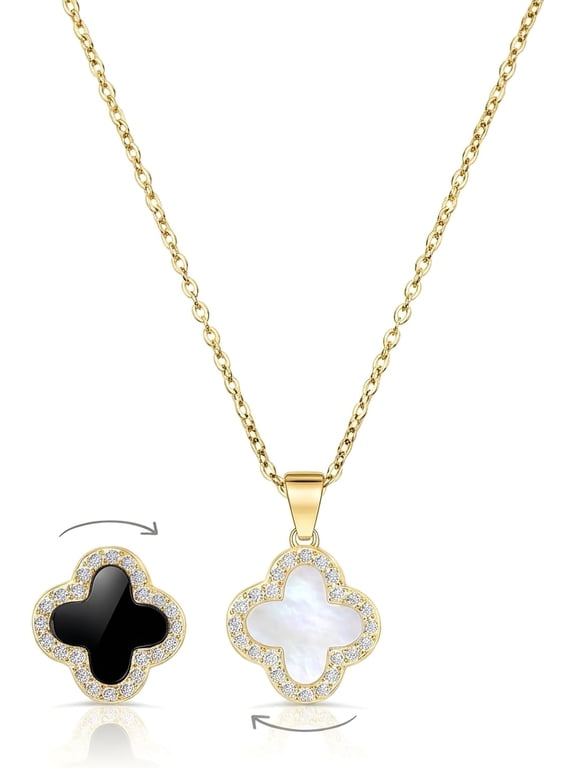 Lady's four-leaf clover necklace, 18K gold-plated four-leaf clover double-sided lucky pendant, cubic zirconia, fashionable and high-end collarbone chain, birthday gift