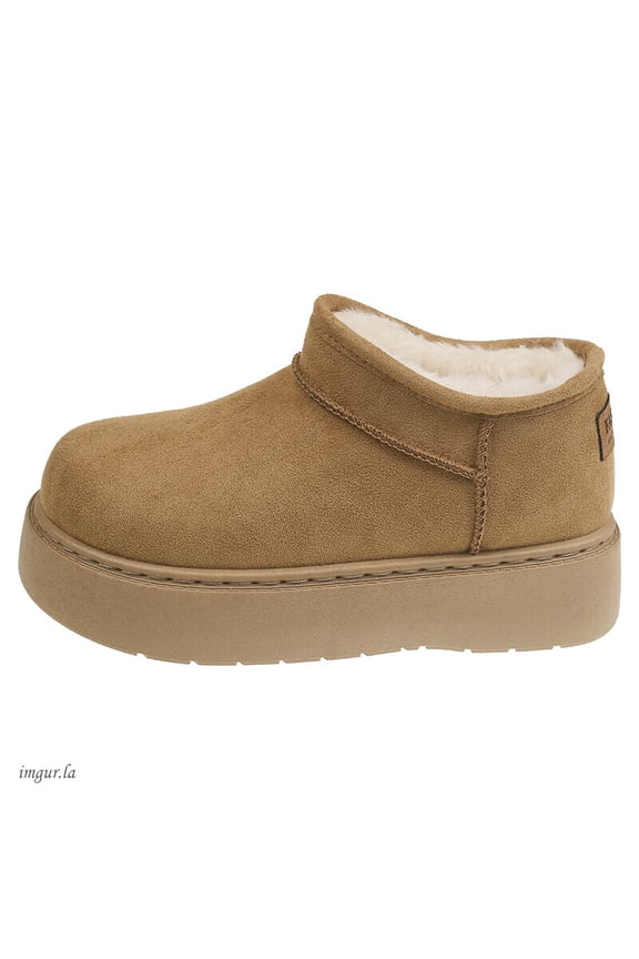 Lady's platform winter boots - 3 cm height version, lace-up low-top boots with lining (brownish