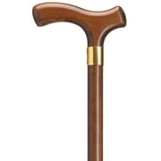 Ladys walking cane with Fritz handle for added comfort in walnut stain hardwood