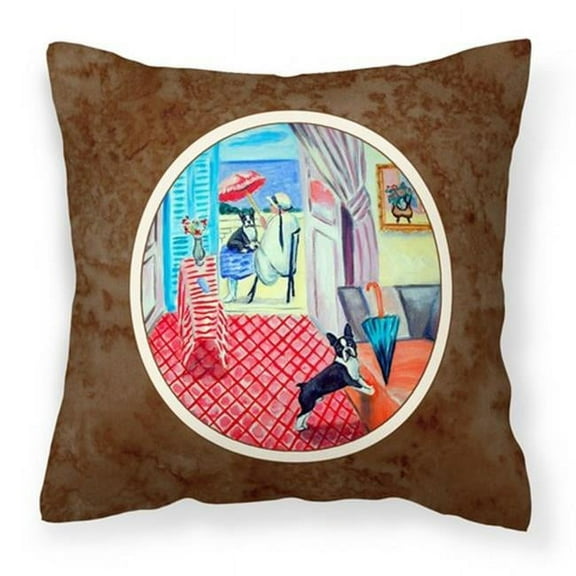 Lady with Her Boston Terrier Fabric Decorative Pillow