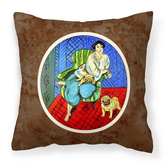 Lady with Her Fawn Pug Fabric Decorative Pillow