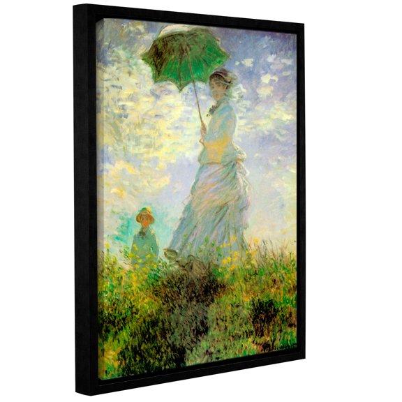 Lady with Umbrella in Field Gallery Wrapped Floater-framed Canvas