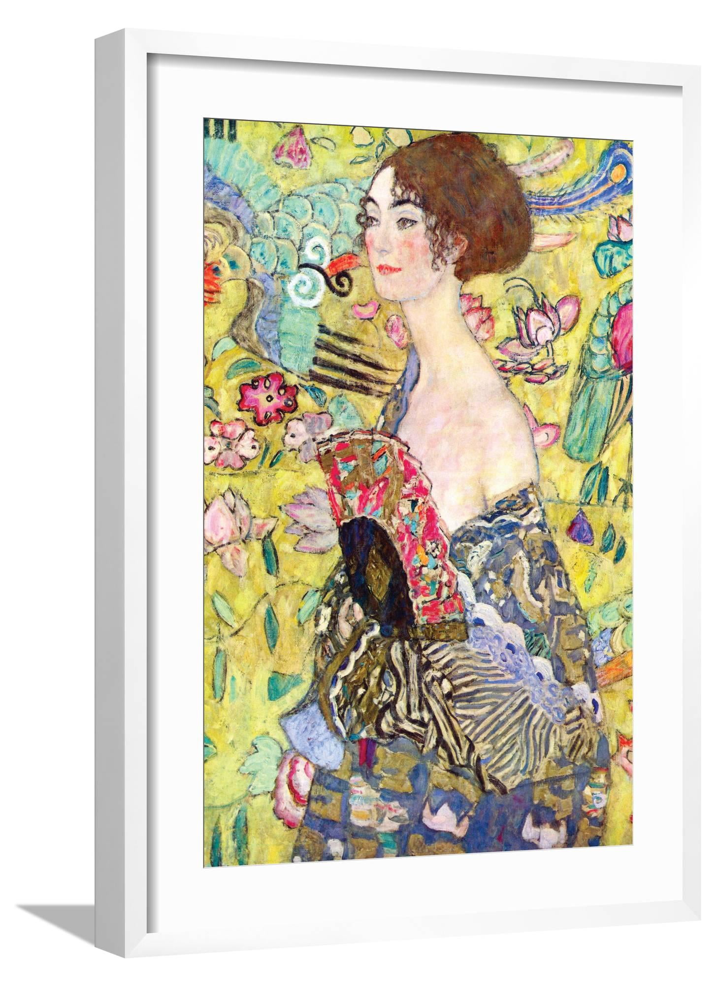 Art.com Lady with a Fan Art Print by Gustav Klimt, White Frame Wall Art ...