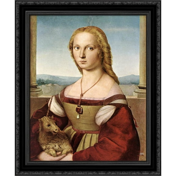 Lady with a Unicorn 20x24 Black Ornate Wood Framed Canvas Art by Raphael