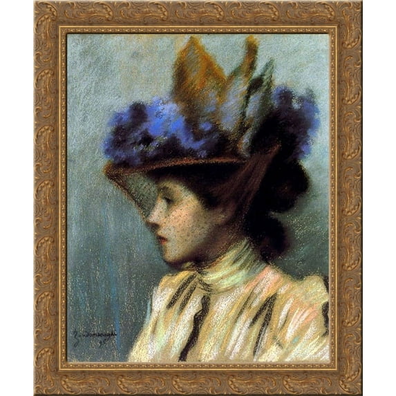 Lady with a hat 24x20 Gold Ornate Wood Framed Canvas Art by Federico Zandomeneghi