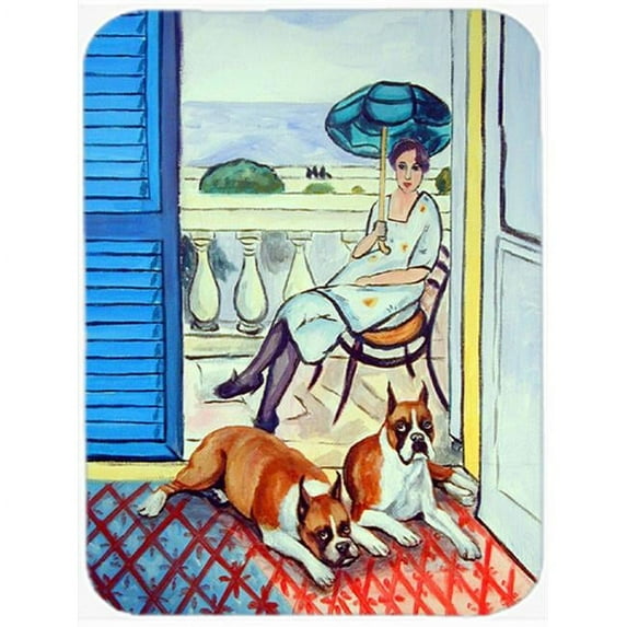 Lady with her Boxer Glass Cutting Board - Large